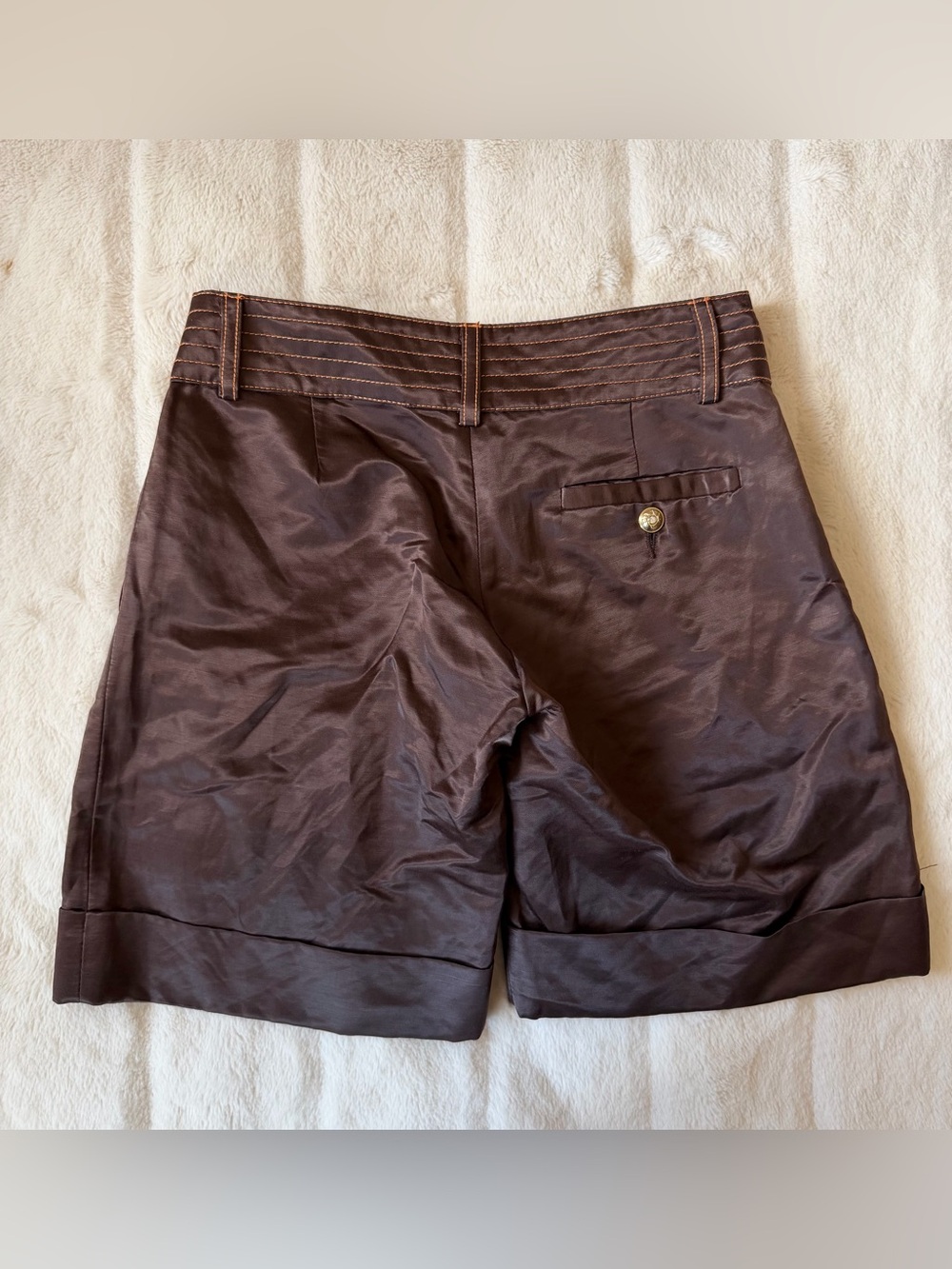 Vintage Y2K Roberto Cavalli Class Low Rise Satin Chain Shorts Brown Size 4 - Picture 2 of 5